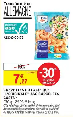 Intermarché Costa crevettes du pacifique l'originale surgelées offre