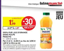 Intermarché Paquito 100% pur jus d'orange sans pulpe offre