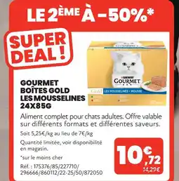 Animalis Gourmet boîtes gold les mousselines 24x85g offre