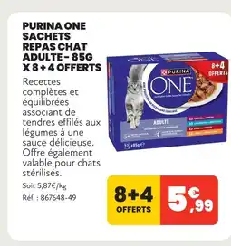 Animalis Purina one sachets repas chat adulte - 85g x 8 + 4 offerts offre