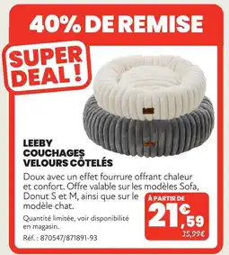 Animalis Leeby couchages velours côtelés offre