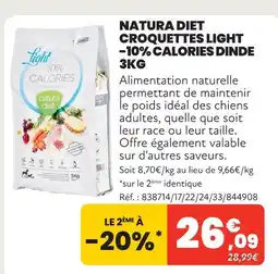 Animalis Natura diet croquettes light -10% calories dinde 3kg offre