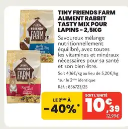 Animalis Tiny friends farm aliment rabbit tasty mix pour lapins - 2,5kg offre