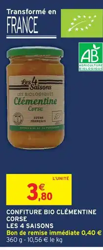 Intermarché Les 4 saisons confiture bio clémentine corse offre