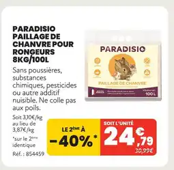 Animalis Paradisio paillage de chanvre pour rongeurs 8kg/100l offre