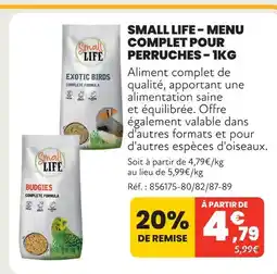 Animalis Small life menu complet pour perruches - 1kg offre