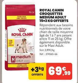 Animalis Royal canin croquettes medium adult 15+3 kg offerts offre