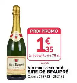 Promocash SIRE DE BEAUPRÉ Vin mousseux brut offre