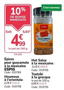 Promocash ESPIG Épices pour guacamole à la mexicaine offre