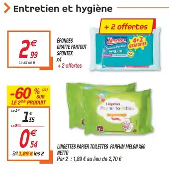Netto Lingettes Papier Toilettes Parfum Melon X60 offre