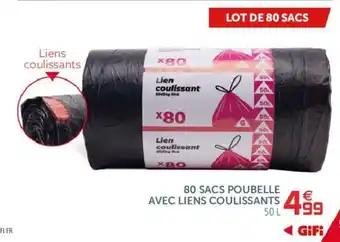 Gifi 80 Sacs Poubelle Avec Liens Coulissants offre