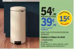 E.Leclerc brabantia Poubelle à pédale 30L beige offre