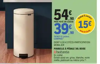 Brabantia Poubelle à pédale 30L beige