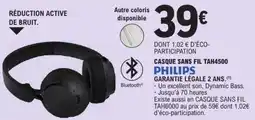 E.Leclerc PHILIPS CASQUE SANS FIL TAH4500 offre