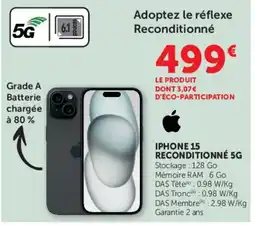 Super U Apple IPHONE 15 RECONDITIONNÉ 5G offre