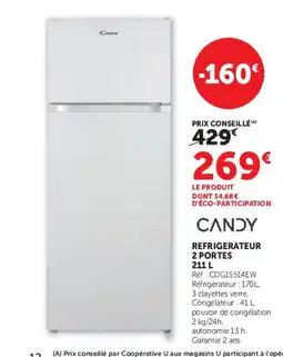 Super U CANDY REFRIGERATEUR 2 PORTES offre