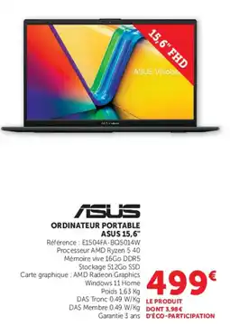 Super U ASUS Ordinateur portable ASUS 15,6" offre