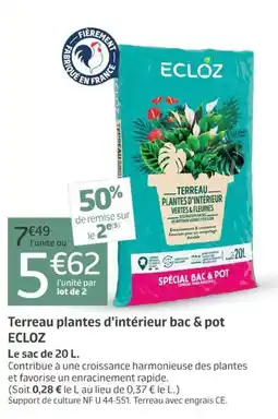 Jardiland Ecloz terreau plantes d'intérieur bac & pot offre