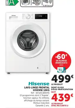 Super U Hisense LAVE-LINGE FRONTAL HISENSE 13KG offre