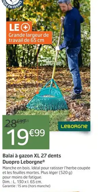 Duopro Leborgne Balai à gazon XL 27 dents