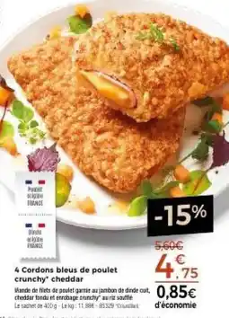 Thiriet 4 Cordons bleus de poulet crunchy' cheddar offre