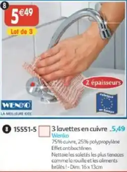 Maximo Wenko 3 lavettes en cuivre offre
