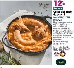 Croque Gel MAISON VALETTE Cassoulet confit de canard offre