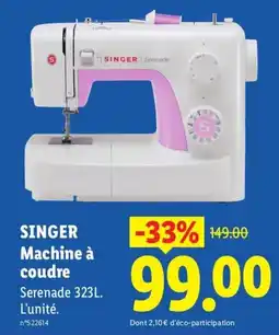 Lidl SINGER Machine à coudre Serenade 323L offre