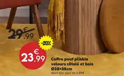 Maxi Bazar Coffre pouf pliable velours côtelé et bois offre