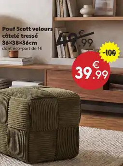 Maxi Bazar Pouf scott velours côtelé tressé 36×38×36cm offre