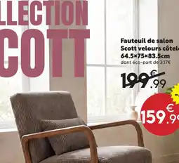 Maxi Bazar Fauteuil de salon scott velours côtelé 64.5×75×83.5cm offre