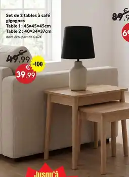 Maxi Bazar Set de 2 table à café gigogne 45x45x45cm offre