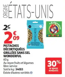 Auchan Wonderful Pistaches décortiquées grillées sans sel offre