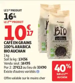 Auchan Auchan Café en grains 100% Arabica Bio offre