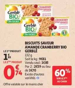 Auchan Gerblé Biscuits saveur amande cranberry bio offre