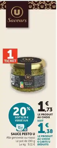 Hyper U U saveurs - sauce pesto offre