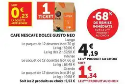 Hyper U Nescafé - cafe dolce gusto neo lungo/intense/grande offre