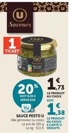 U Express U saveurs - sauce pesto offre