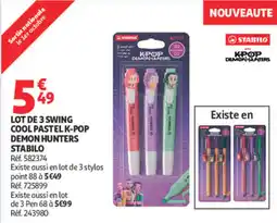 Auchan STABILO LOT DE 3 SWING COOL PASTEL K-POP DEMON HUNTERS offre