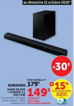Hyper U Samsung - barre de son + caisson + hw-c450 offre