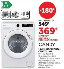 Hyper U Candy - lave-linge frontal 11 kg offre