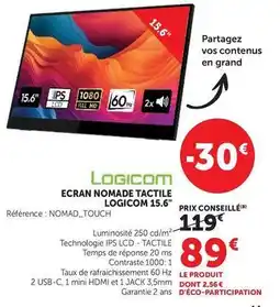 Hyper U Logicom - ecran nomade tactile 15.6 offre