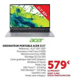 Hyper U Acer - ordinateur portable 17,3 offre