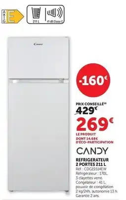 Hyper U Candy - refrigerateur 2 portes 211 l offre