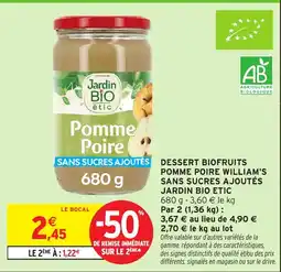 Intermarché Hyper Jardin Bio Etic Dessert Biofruits offre