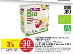 Intermarché Hyper Pommette Bio Gourdes Brassé Banane Fraise offre