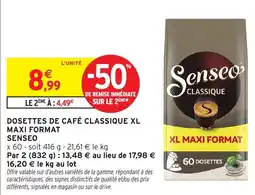 Intermarché Hyper Senseo DOSETTES DE CAFÉ CLASSIQUE XL offre