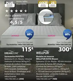 JYSK DREAMZONE Surmatelas KVISTEN offre
