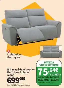 Conforama Loane Canapé de relaxation électrique 3 places offre