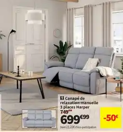 Conforama Harper Canapé de relaxation manuelle 3 places offre